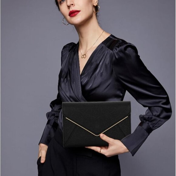 Evening Clutch Handbag Faux Leather Envelope Formal Party Purse - Picture 4 of 8